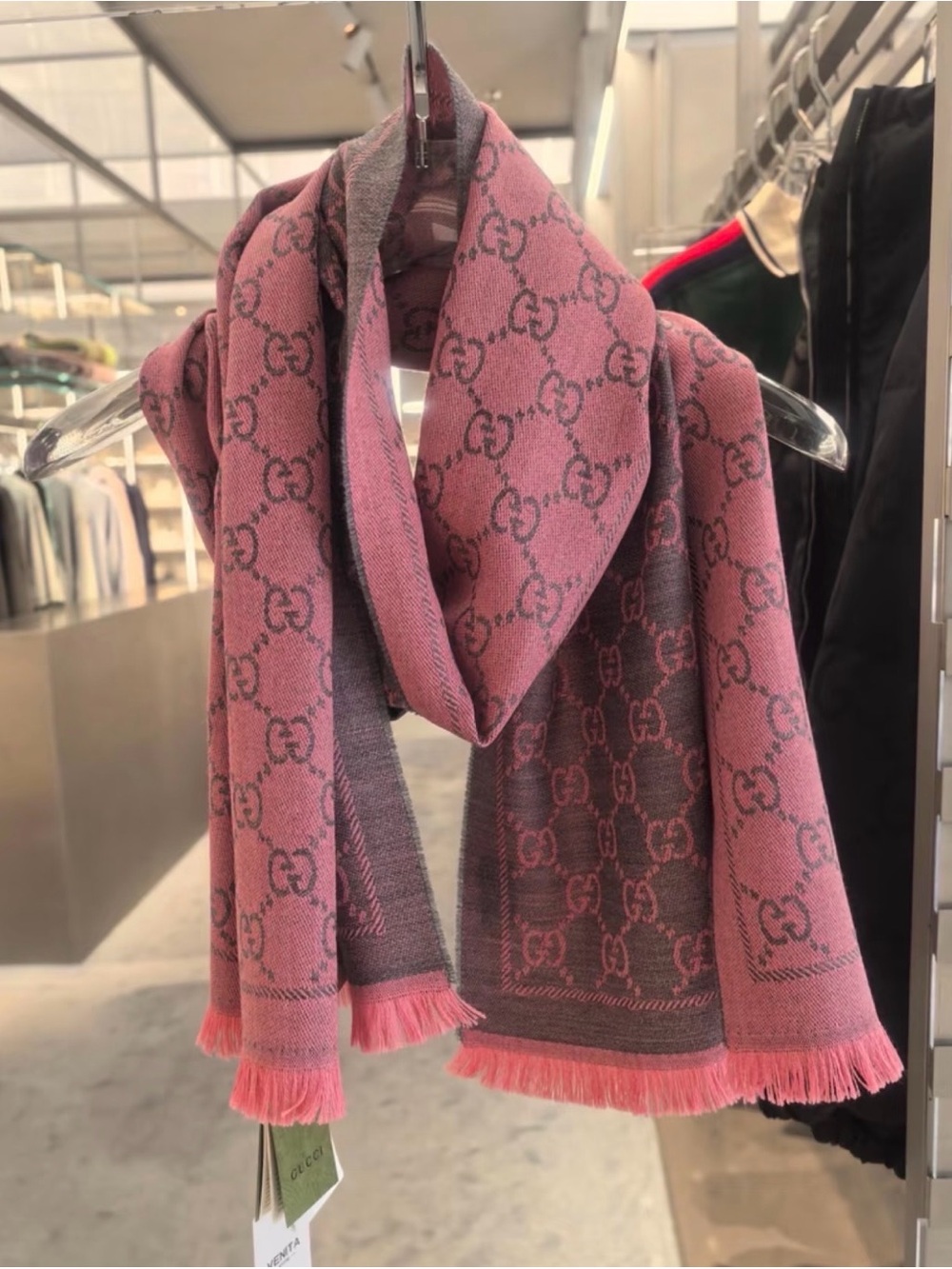 Gucci Rose Pink GG Jacquard Wool Scarf